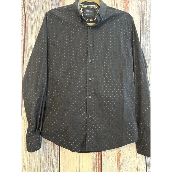 Denim & Flower Mens Navy Print Long Sleeve Dress Shirt Size Small - Picture 1 of 8